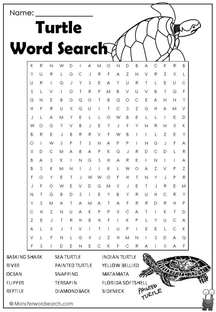 Turtle Word Search- Monster Word Search