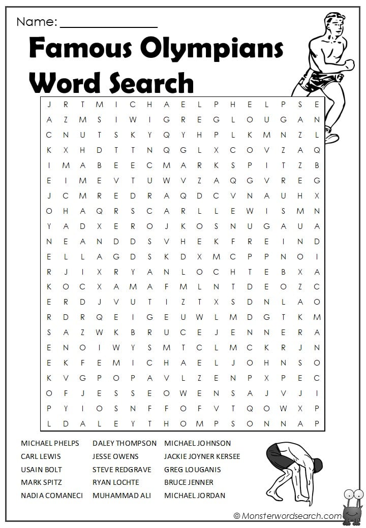 Famous Olympians Word Search Monster Word Search