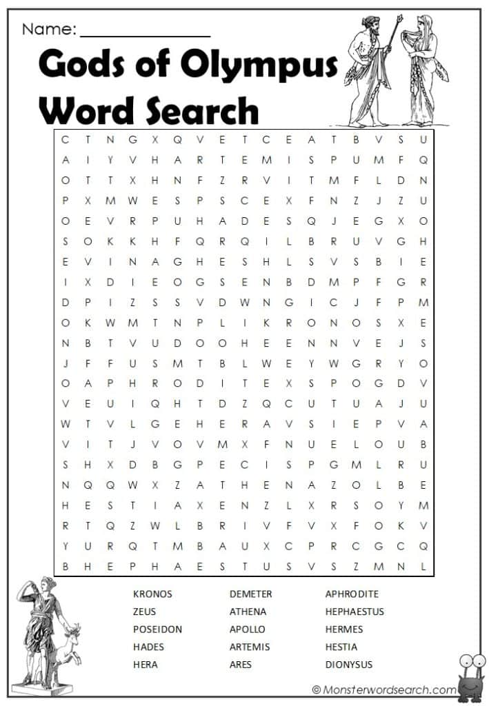 Gods of Olympus Word Search- Monster Word Search