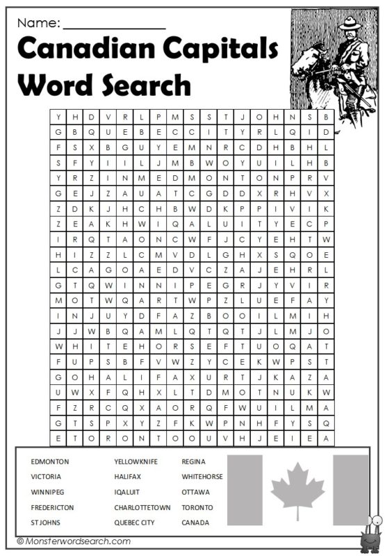 Canadian Capitals Word Search