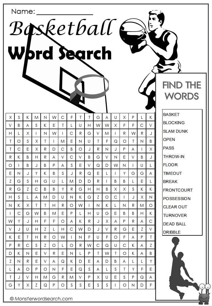 Basketball Word Search Monster Word Search
