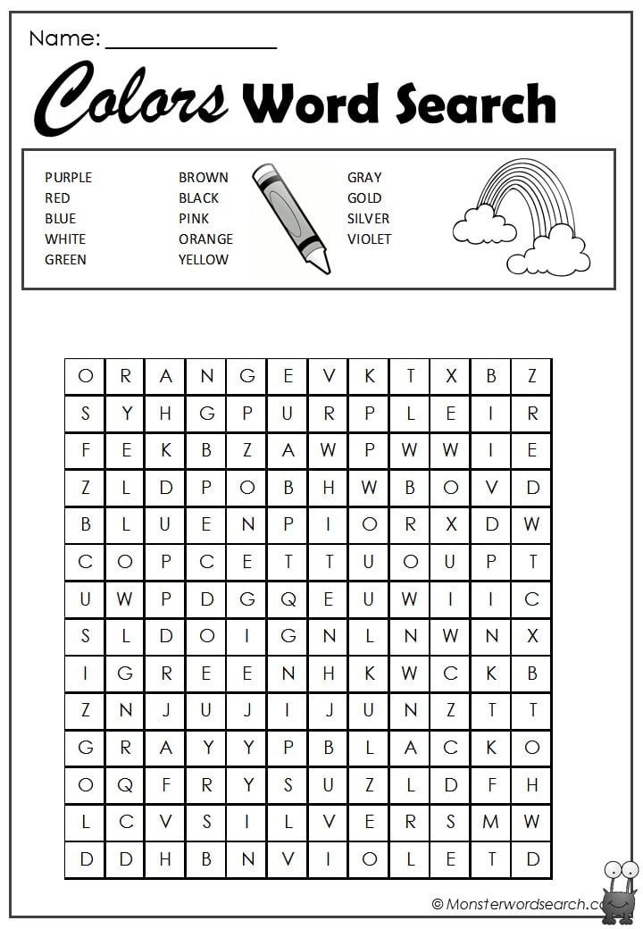 colors word search monster word search