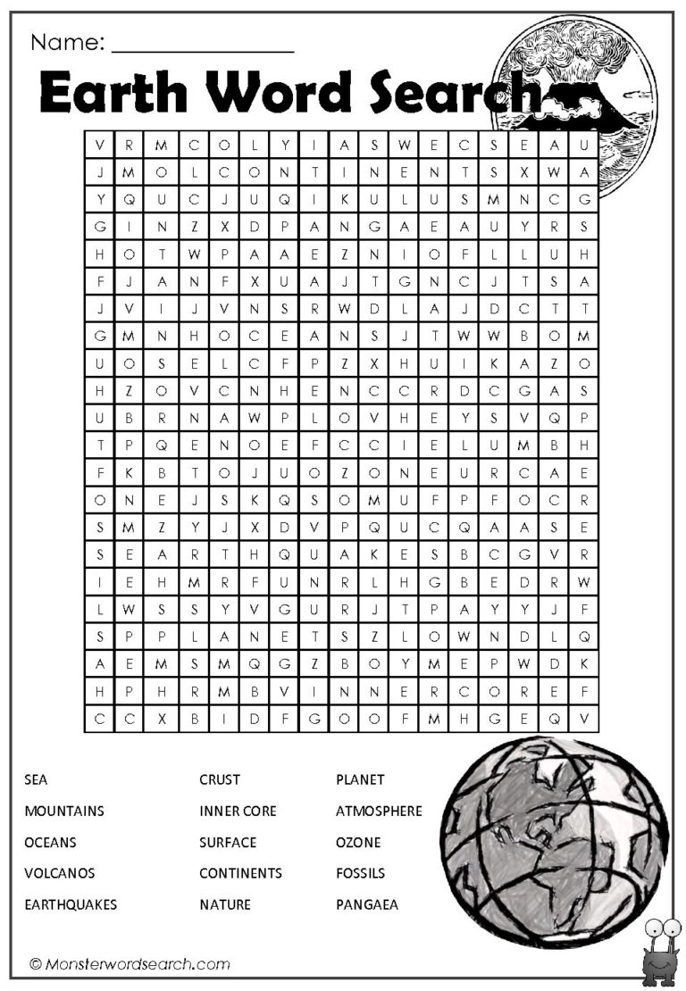 Earth Word Search- Monster Word Search