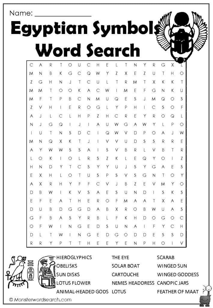 Egyptian Symbols Word Search