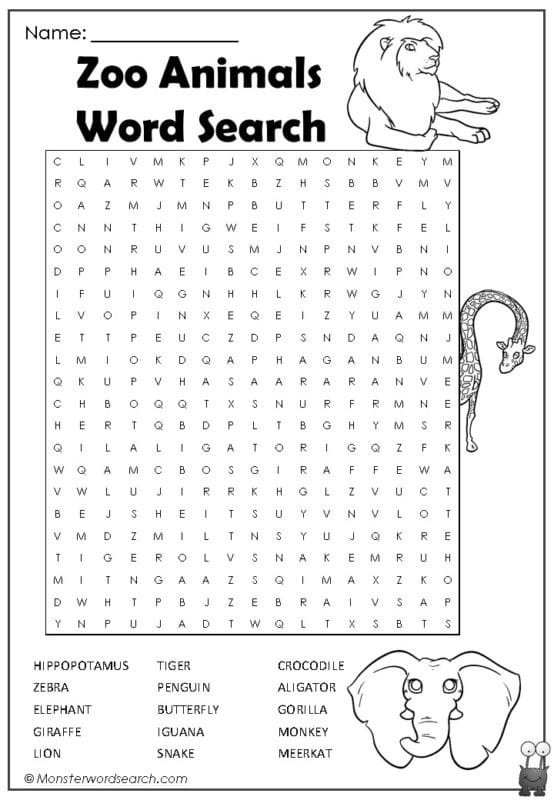 Zoo Animals Word Search
