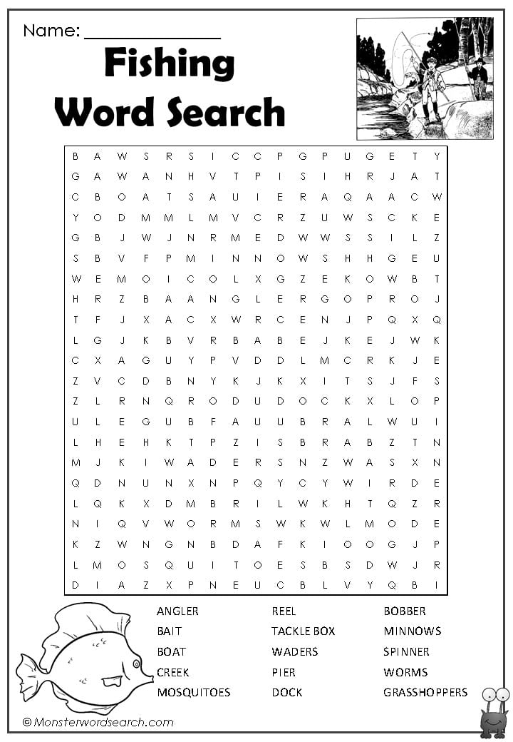 Fishing Word Search- Monster Word Search