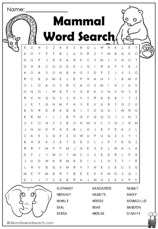 Mammal Word Search