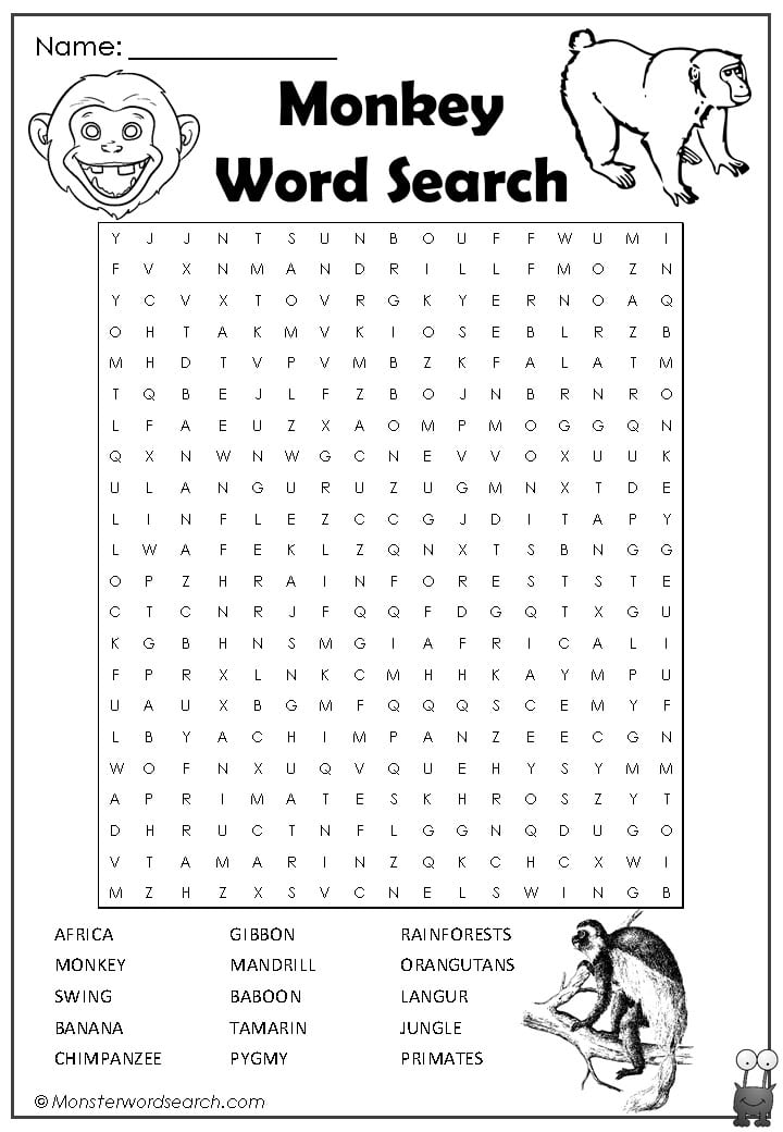 monkey word search monster word search