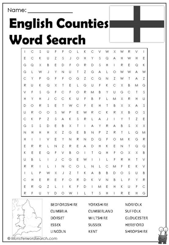 English Counties Word Search