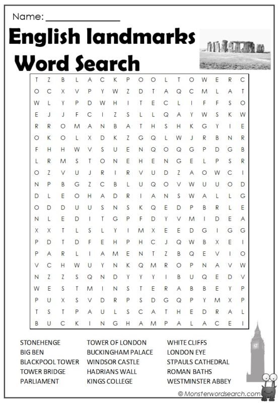 English Landmarks Word Search