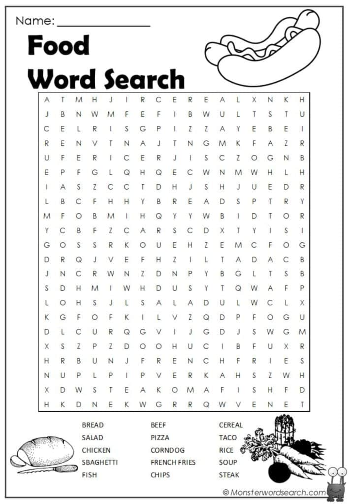Food Word Search Monster Word Search