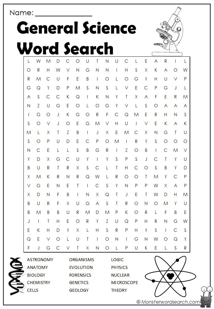 General Science Word Search- Monster Word Search