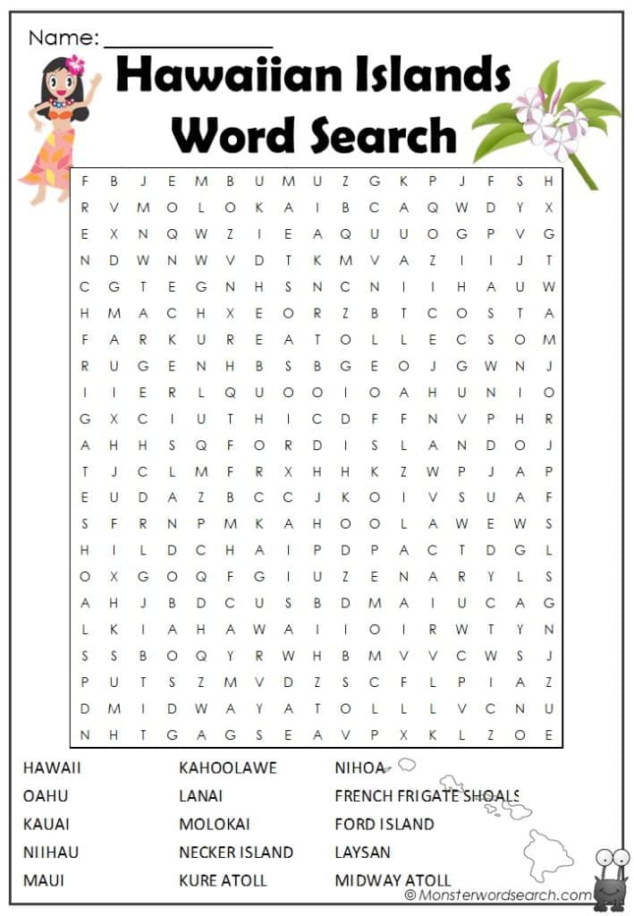 Hawaiian Islands Word Search Monster Word Search