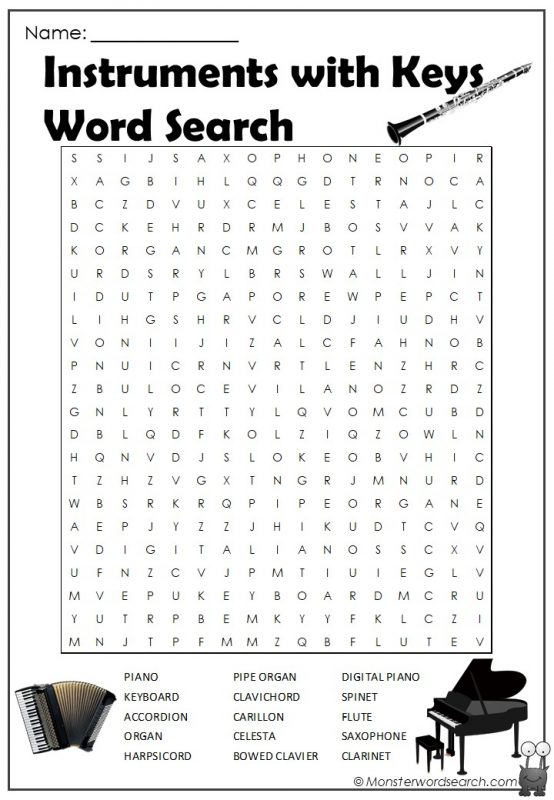 Instruments with keys Word Search