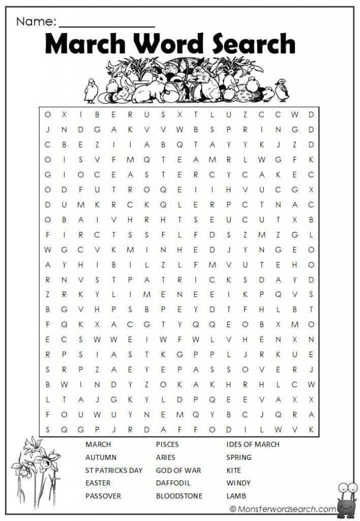 March Word Search Monster Word Search