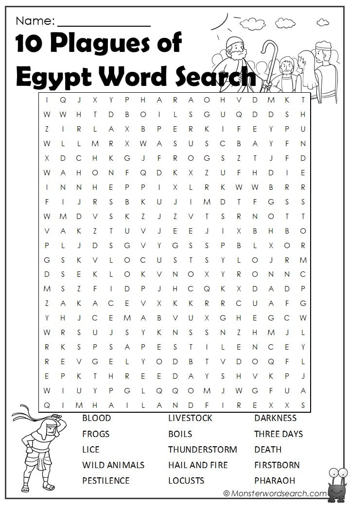 10 Plagues Of Egypt Monster Word Search