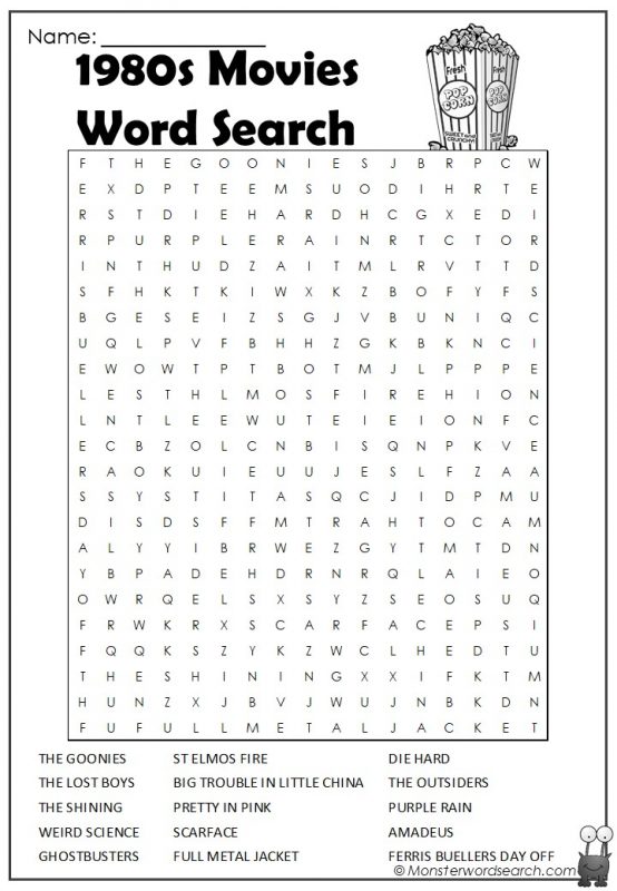 1980s Movies Word Search