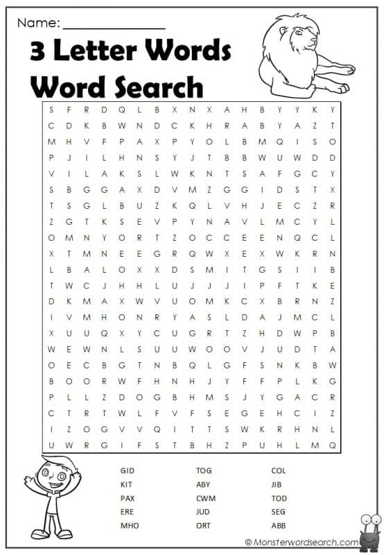 3 Letter Words, 6 Word Search
