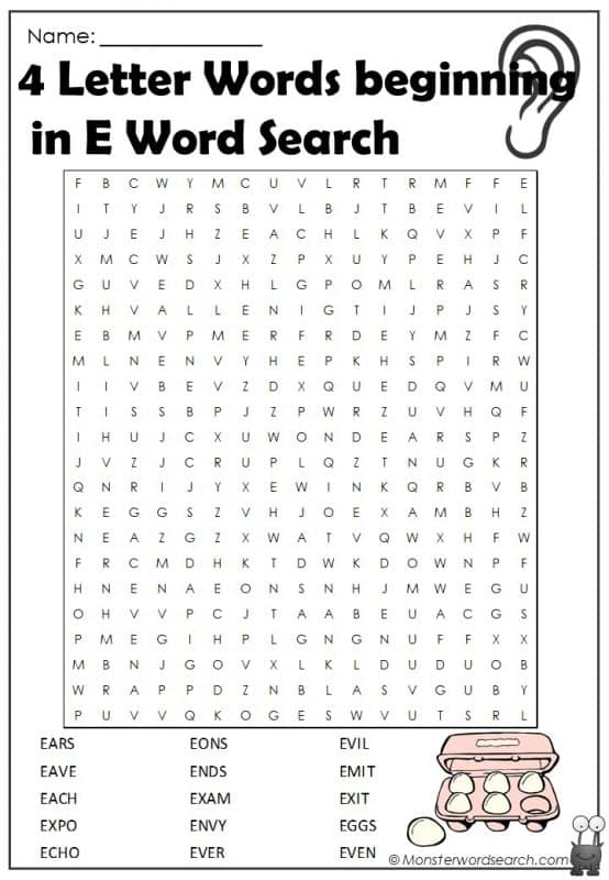 4 Letter Words beginning in E Word Search