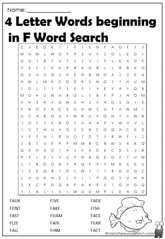4 Letter Words beginning in F Word Search