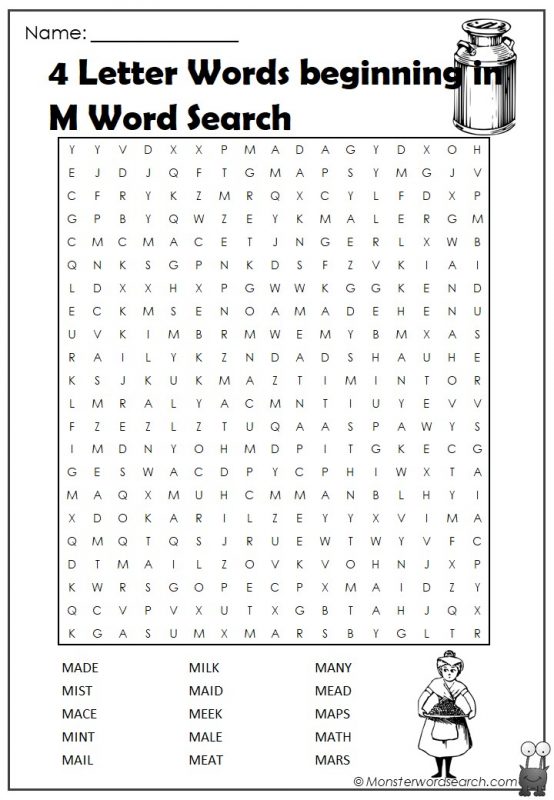 4 Letter Words beginning in M Word Search