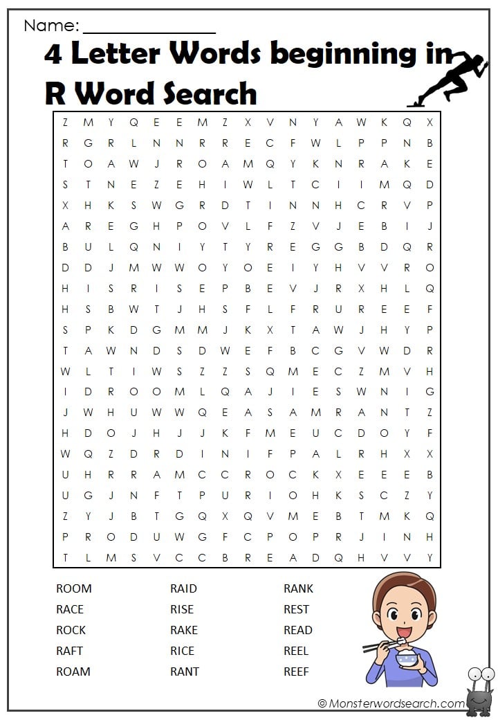 4 Letter Words Beginning In R Word Search Monster Word Search