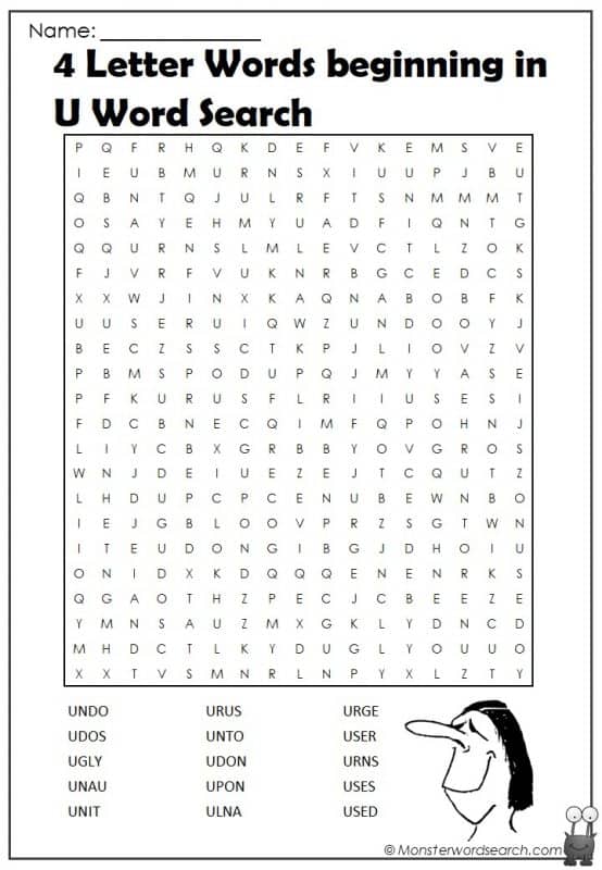 4 Letter Words beginning in U Word Search