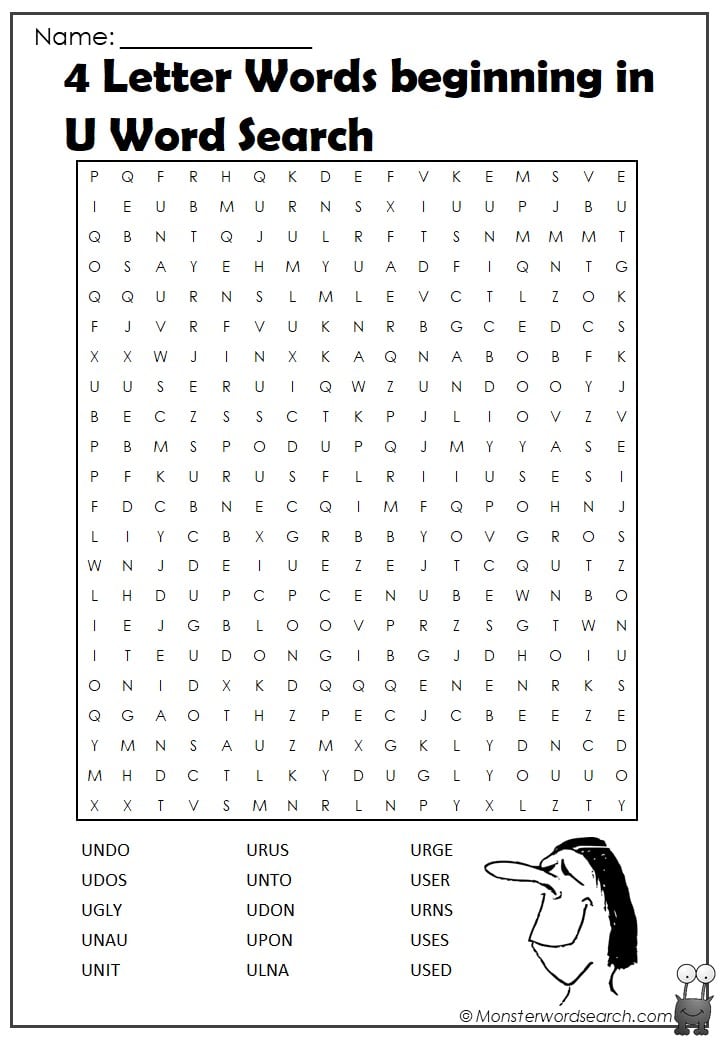 4 Letter Words Beginning In U Word Search Monster Word Search