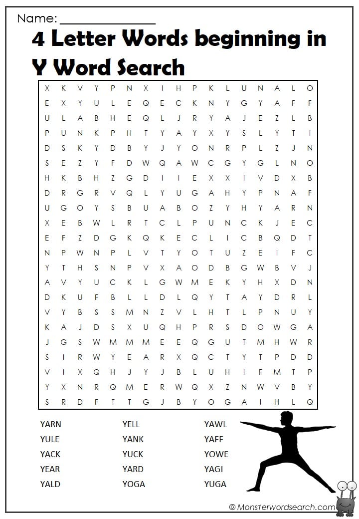 4 Letter Words Beginning In Y Word Search Monster Word Search