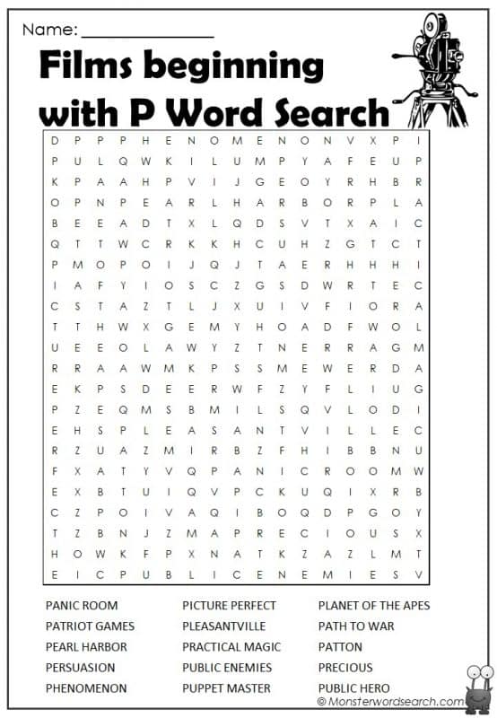 Films beginning with P Word Search