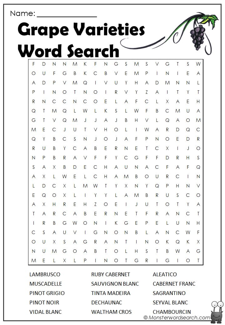 grape varieties word search - Monster Word Search