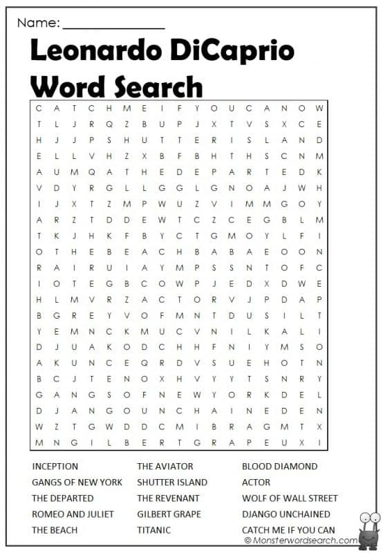 Leonardo DiCaprio Word Search