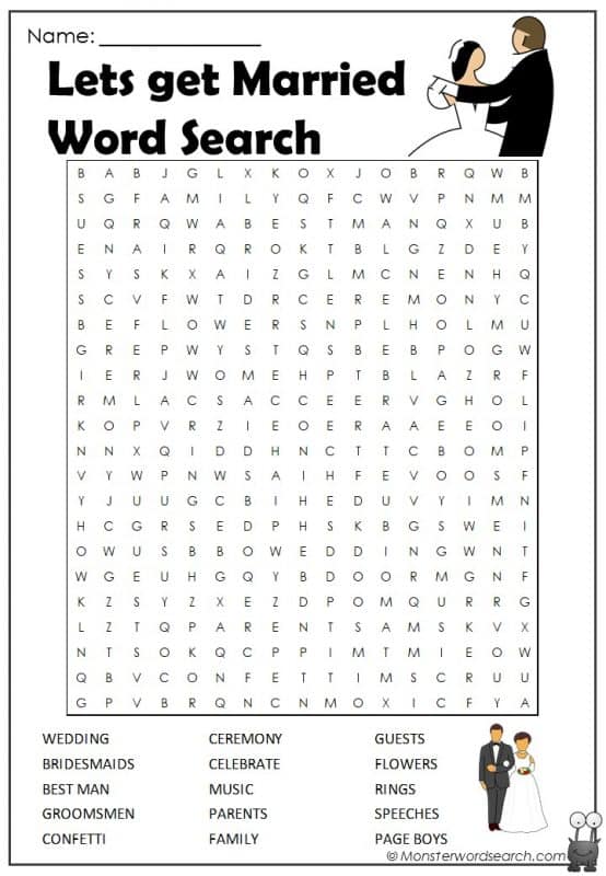 Lets Get Married Word Search