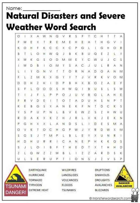 Natural Disasters and Severe Weather Word Search