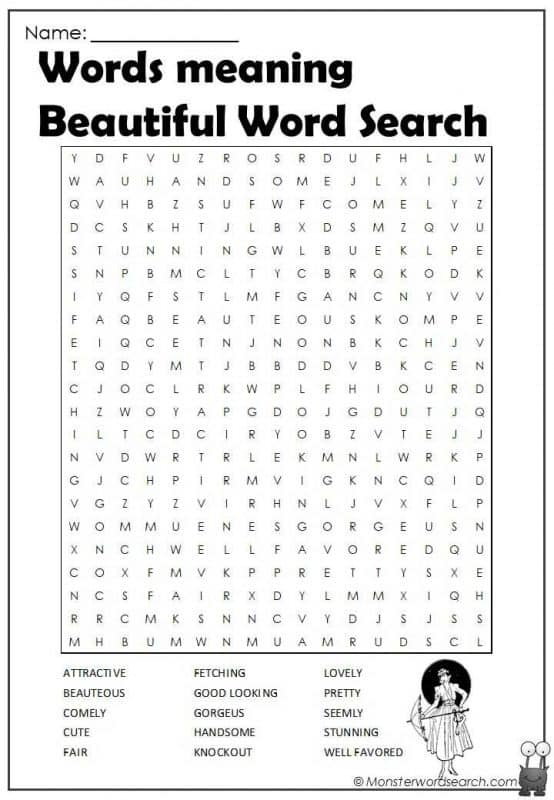 Words meaning Beautiful Word Search