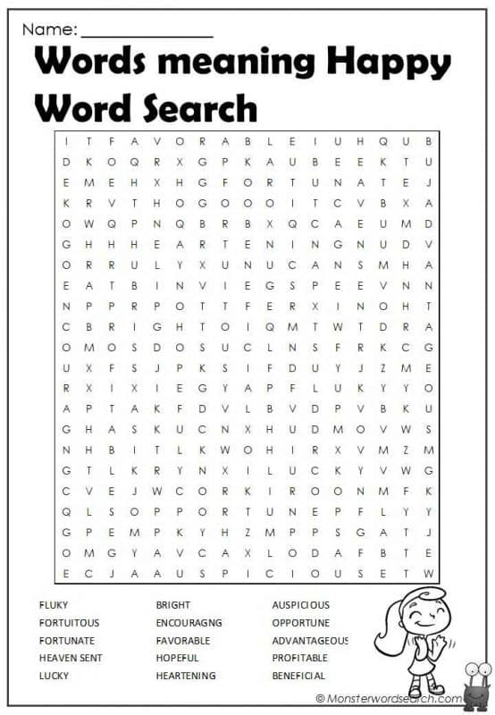 Words meaning Happy Word Search
