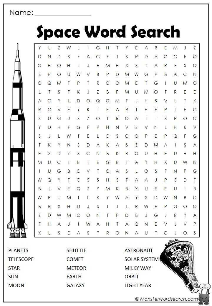 Space Word Search Monster Word Search