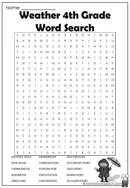 Weather 4th Grade Word Search