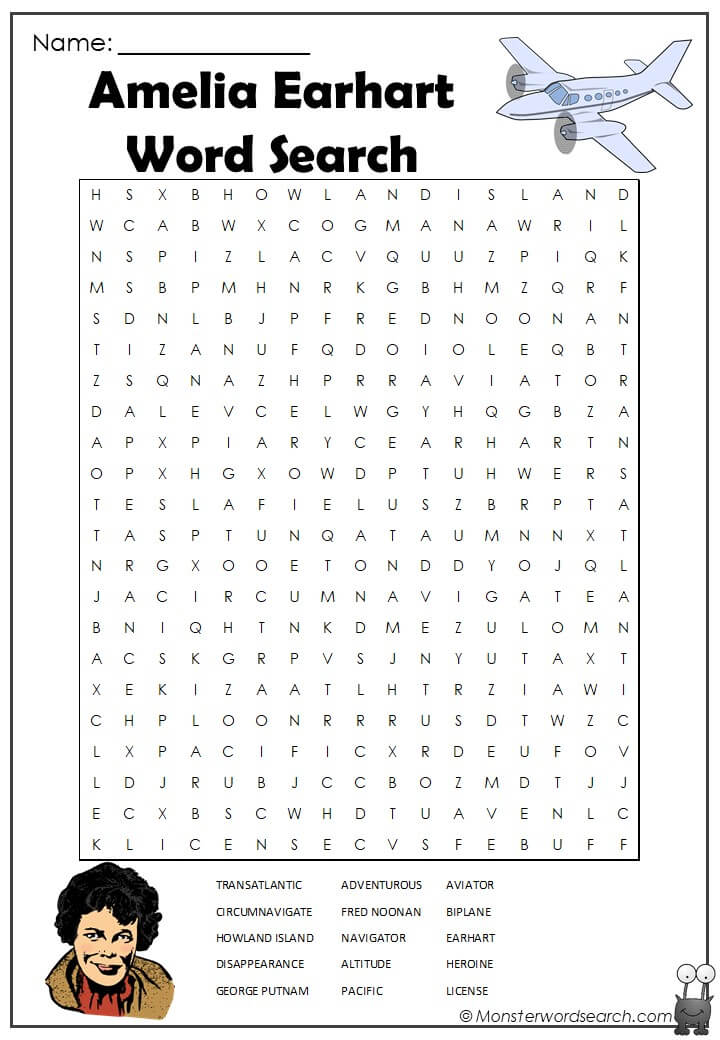 Amelia-Earhart-Word-Search-1.jpg - Monster Word Search