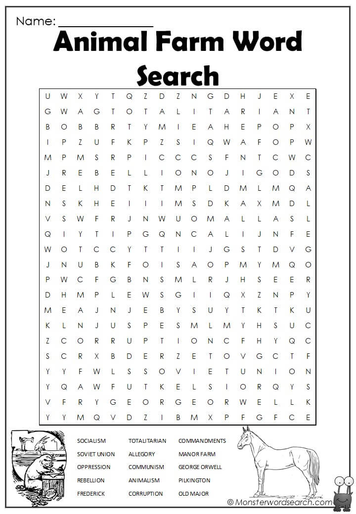 Animal Farm Word Search- Monster Word Search