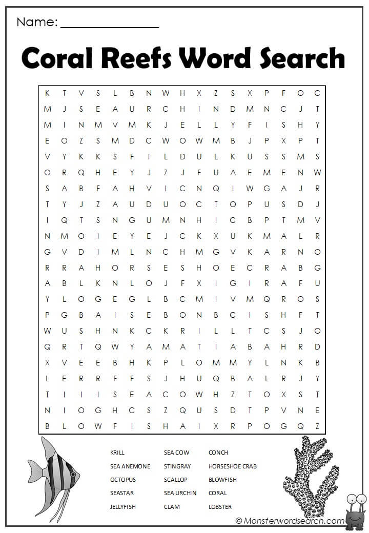 Coral Reef Word Search Printable - Word Search Maker