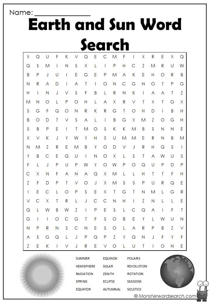 Earth and Sun Word Search