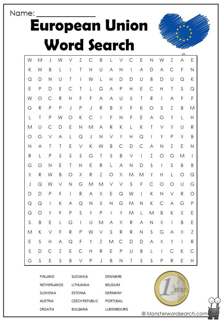 european union word search monster word search