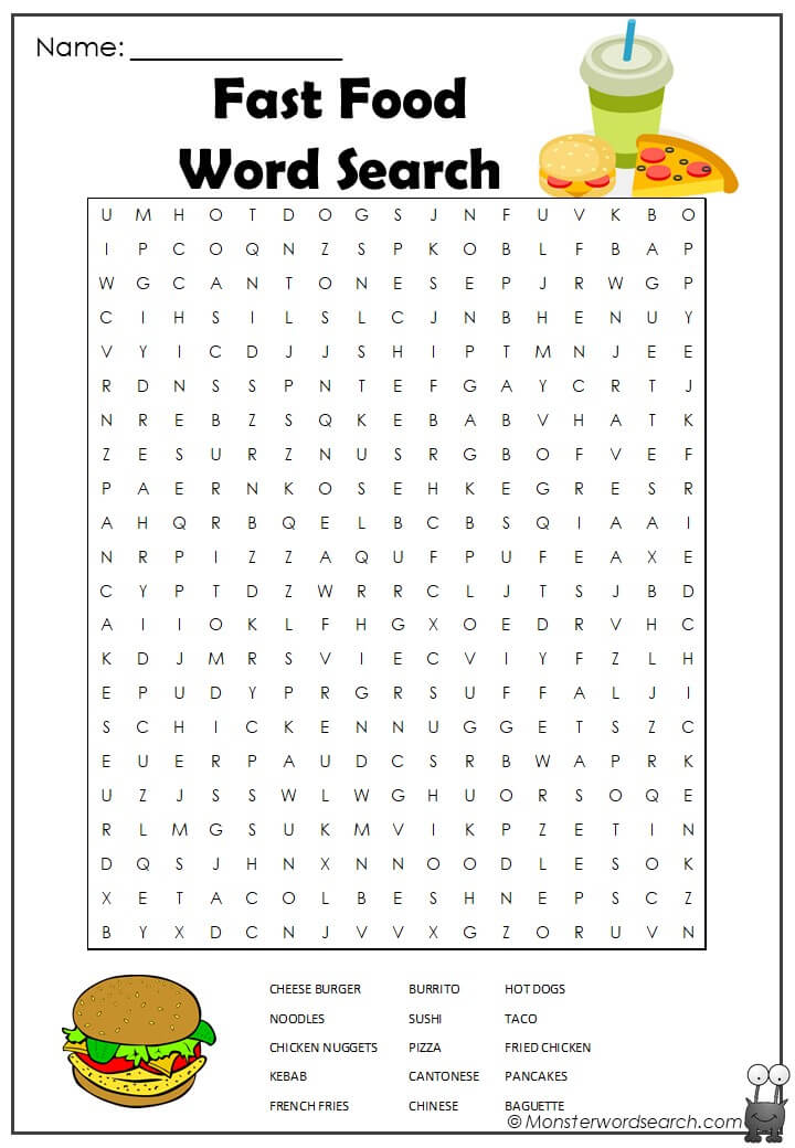 Fast Food Word Search Monster Word Search