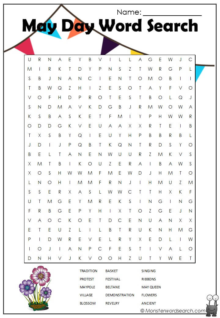 May Day Word Search Monster Word Search