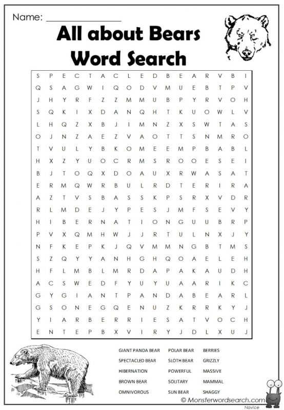All about Bears Word Search