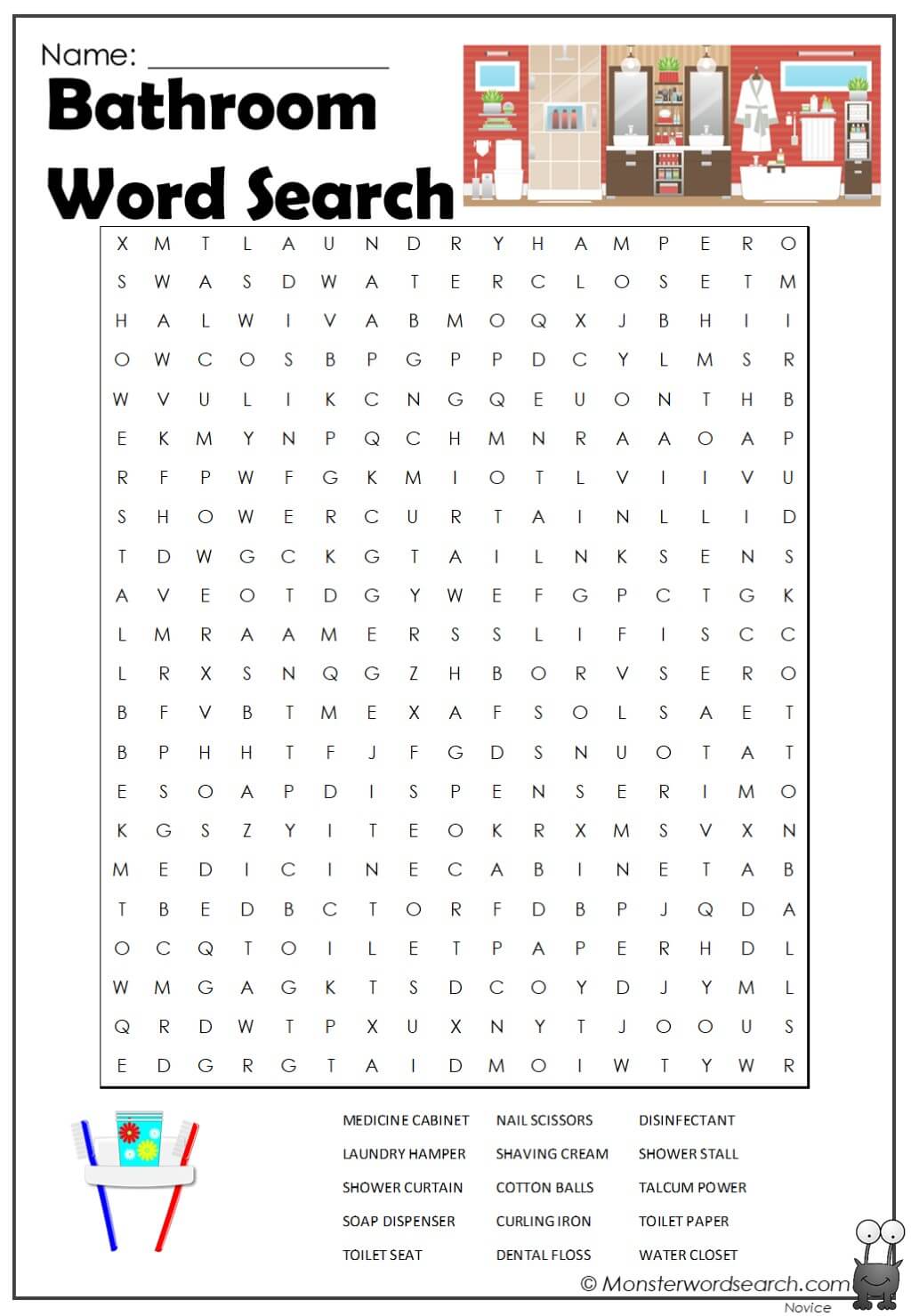 Bathroom Word Search Monster Word Search