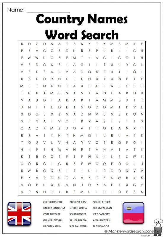 Country Names Word Search