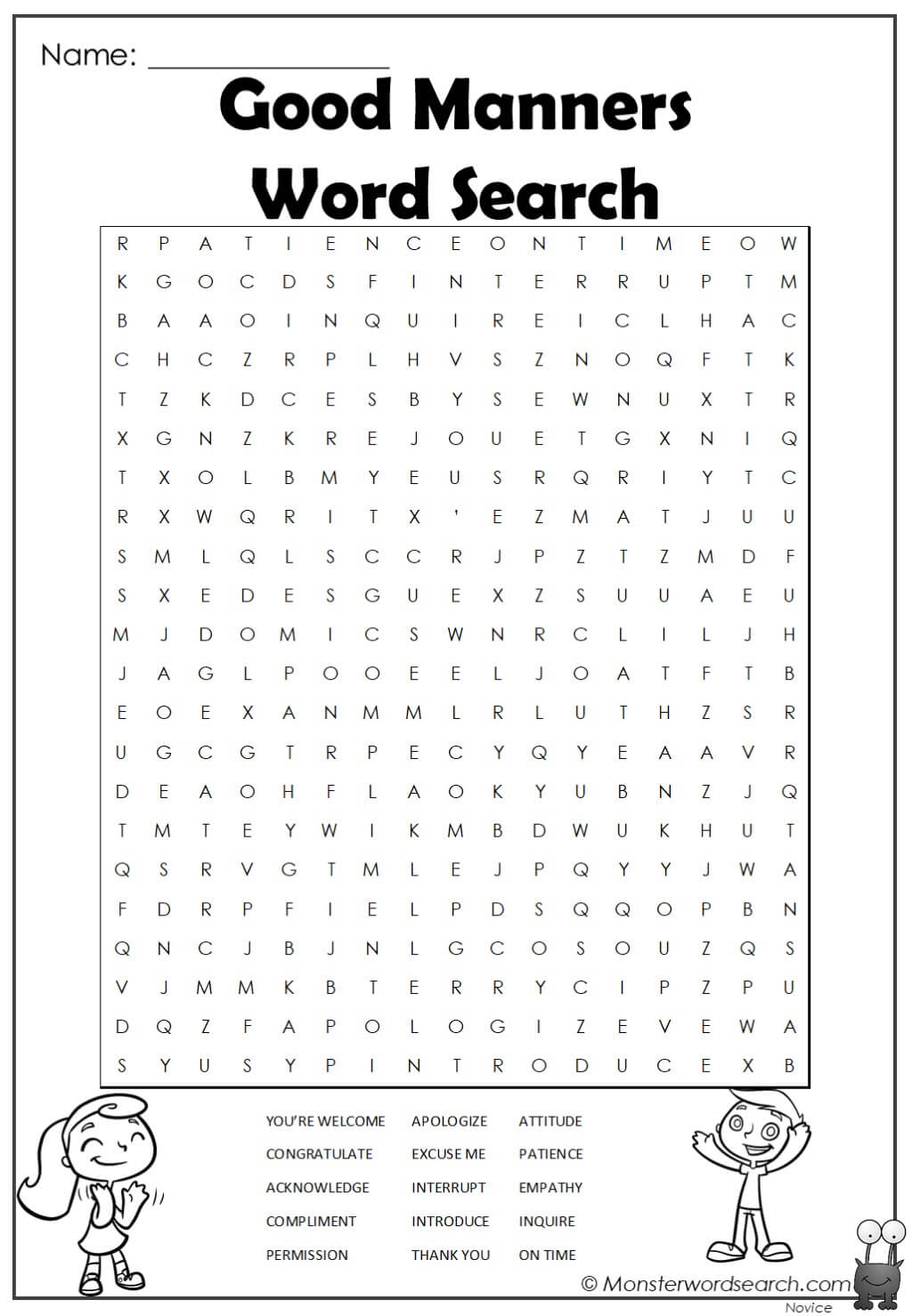 good manners word search