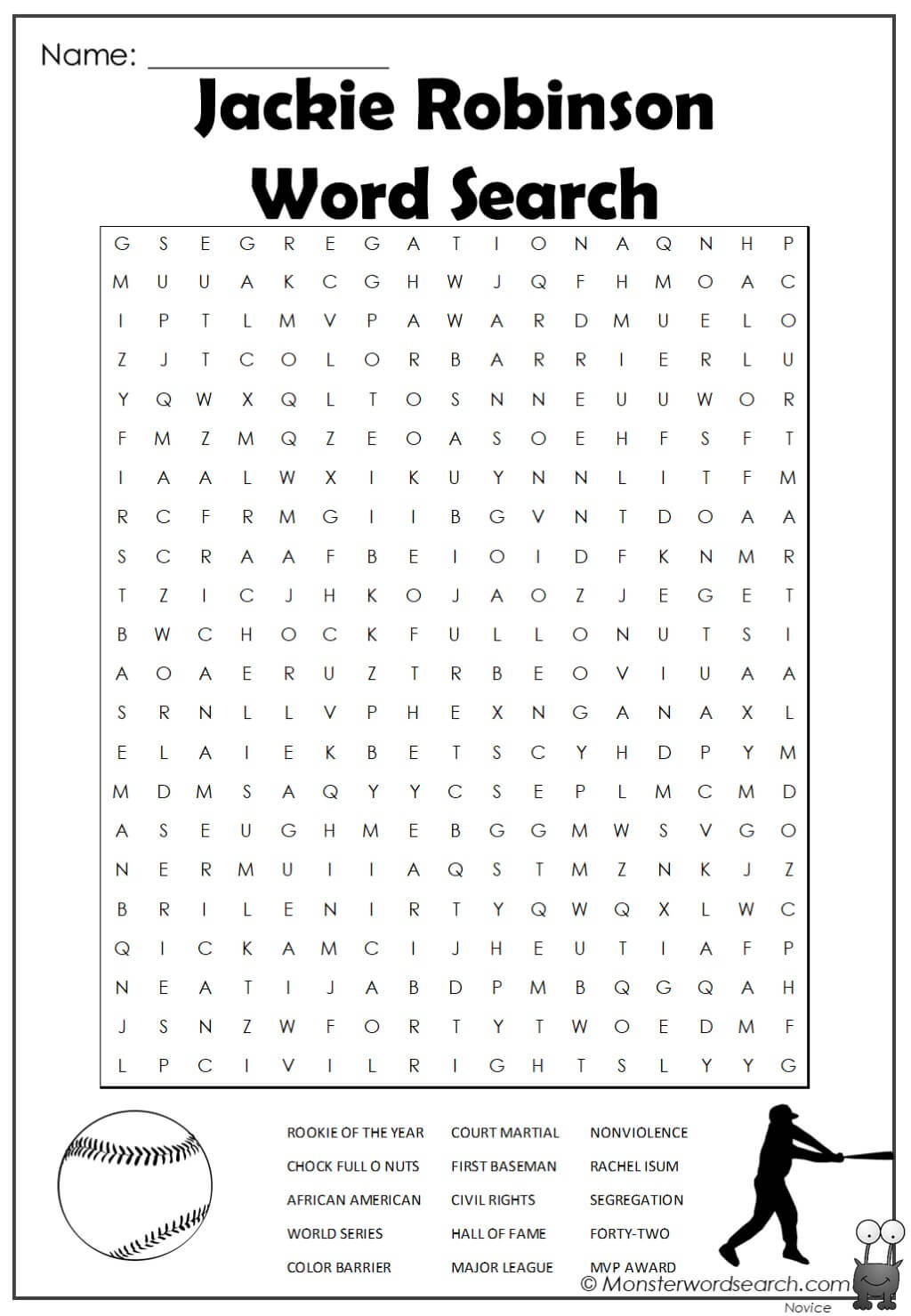Jackie Robinson Word Search 1 Monster Word Search